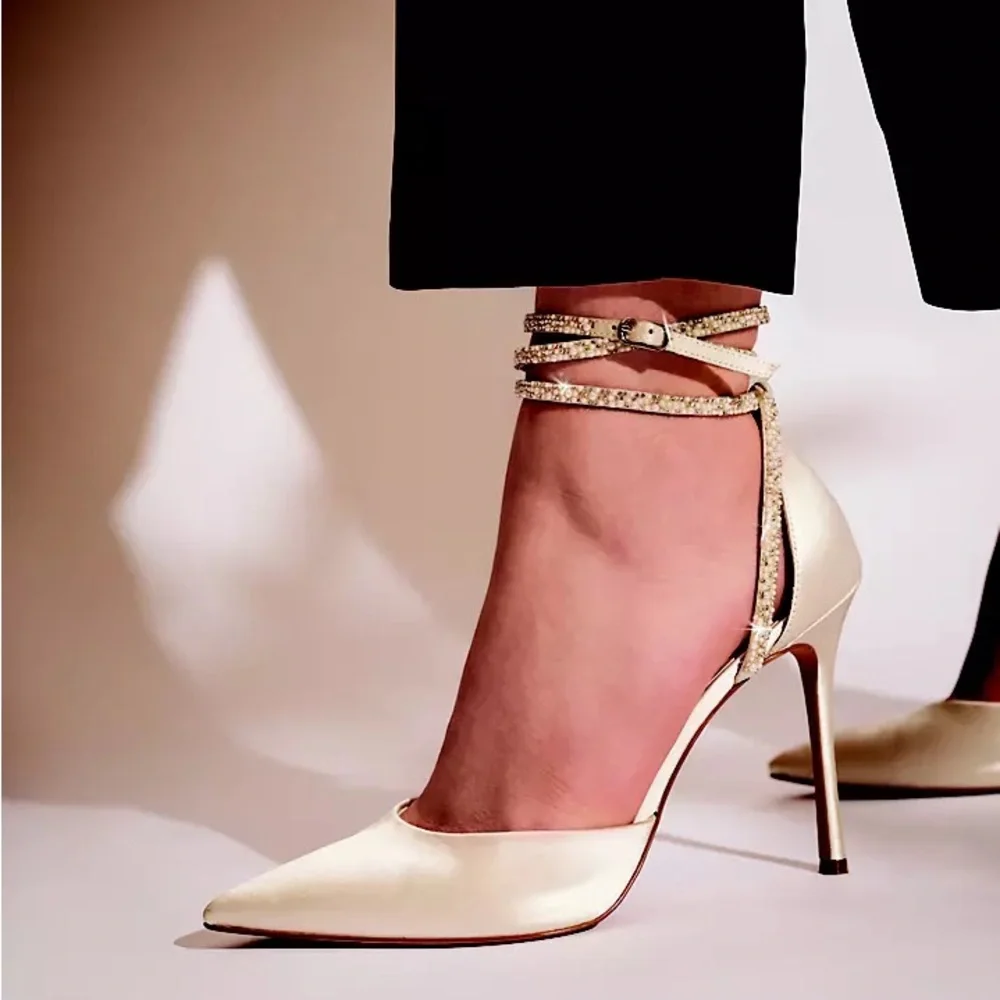 NEVER WORN Galina Pearl Strappy Ankle Wrap Heels - Picture 2 of 6